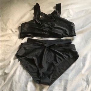 Shein black crisscross high rise bikini
